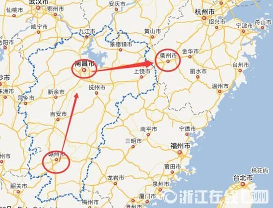 贛州到南昌高速公路400公里左右，南昌到浙江江山高速公路400多公里