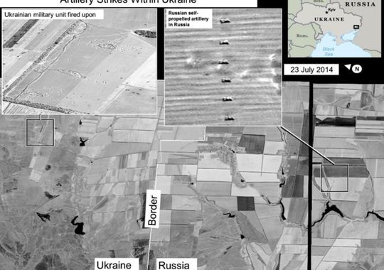 　美國公布衛星照片，顯示俄軍方開炮支持烏克蘭民間武裝。