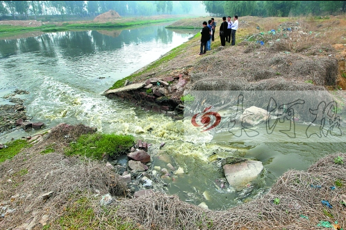 馬頭崗污水處理廠一處溢流口排放污水，異味明顯。