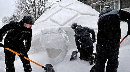 美三兄弟花300小時建巨龜雪人