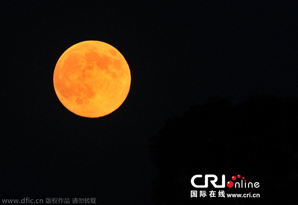 8月10日晚，一輪金燦燦的大月亮在遼寧省大連市東方升起。圖片來源：劉德斌/東方IC